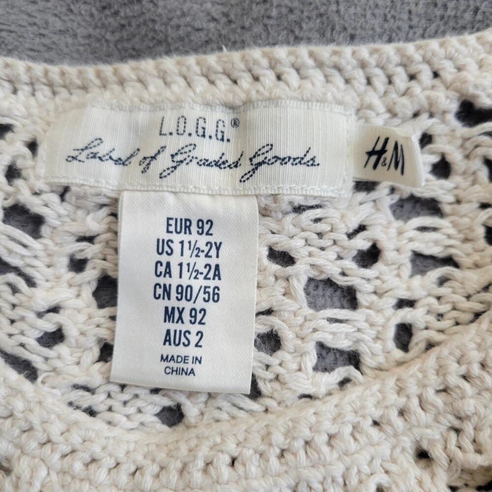 LOGG H and M Baby Girls 2T‎ Beige Crochet Sweater See Through Pullover - Picture 6 of 7